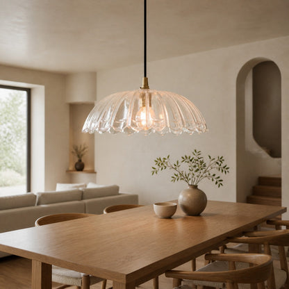 Floriaxis Floral Glass Pendant Light — Floral Glass Shade with Braided Cable for Kitchen or Dining