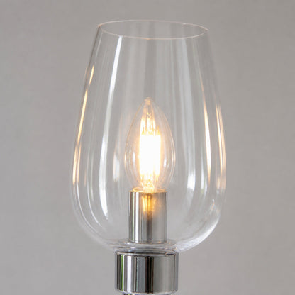 Clarione Art Deco 6-flammiger linearer Kronleuchter mit mundgeblasenen Glasschirmen für die Küche