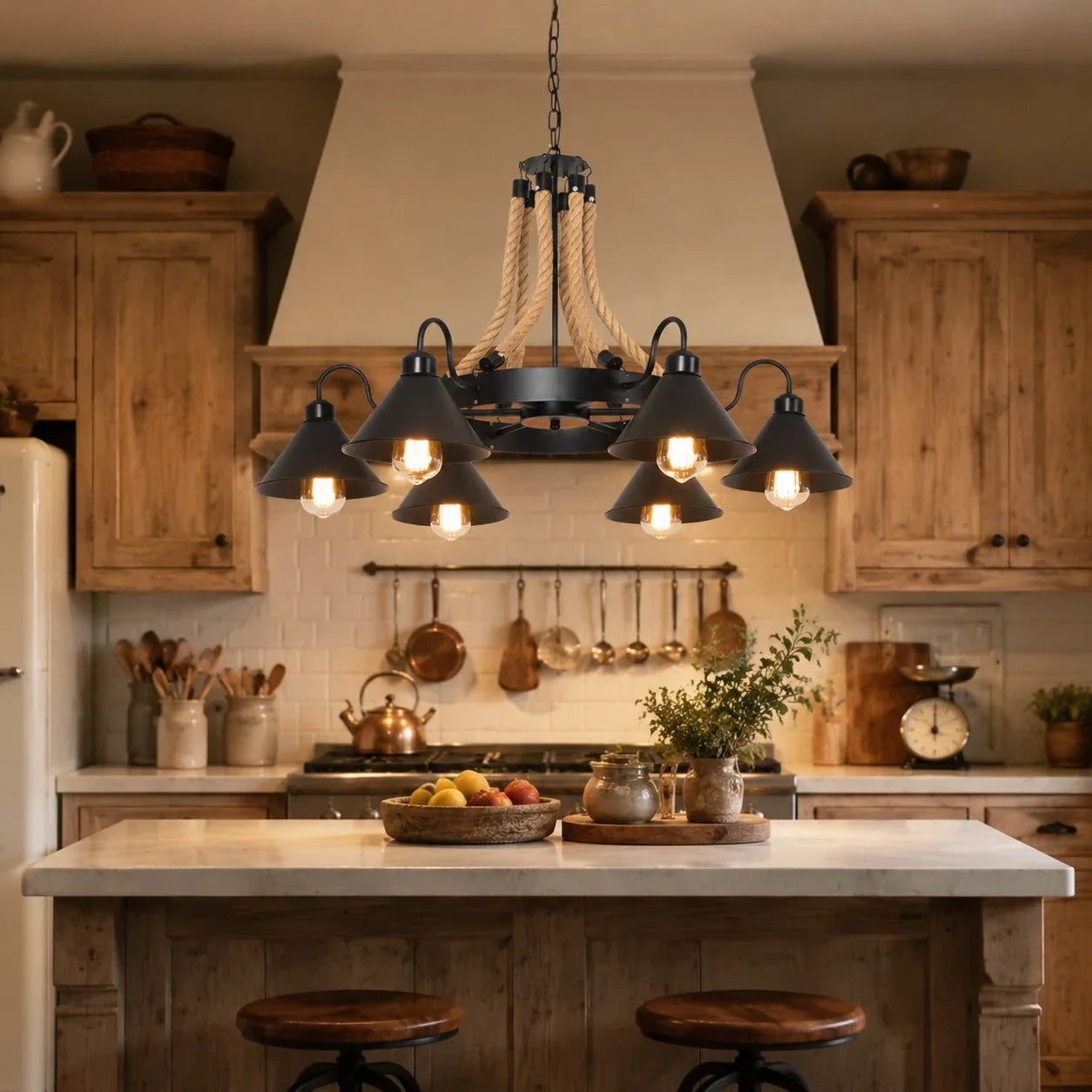 Rustic farmhouse rope chandelier