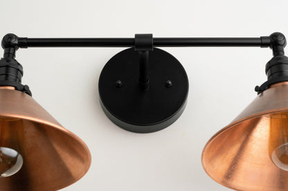 Conique Metal Industrial Wall Sconce with Dual Cone Shades - Vintage Metal Finish