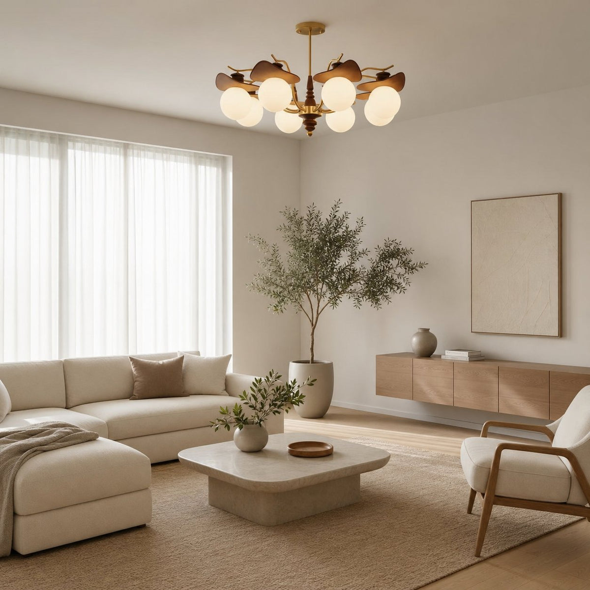 Solvane Multi Arm Chandelier with Glass Shades - Retro Decorative Lighting for Dining Room