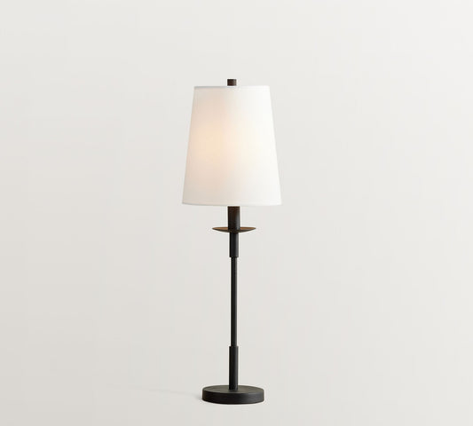 Rowan Modern Iron Table Lamp - Industrial Farmhouse Linen Bedside Reading Light