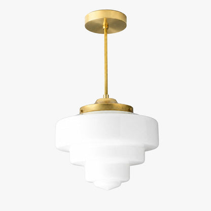 Geotower Glas-Messing-Pendelleuchte – Art Deco Opal Globe Deckenleuchte