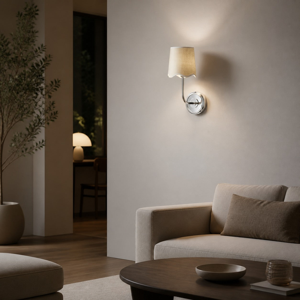 Glissum Contemporary Metal and Linen Wall Lamp with Soft Diffused Shade for Hallway or Entry