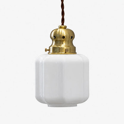 Style 1 vintage brass and white glass pendant lamp on white background