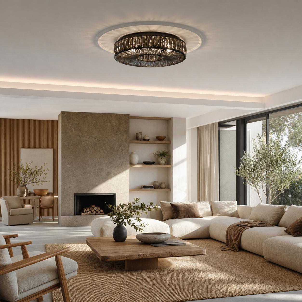 Glomar Glass Round Flush Ceiling Light - Modern Metal Glass Finish Living Areas