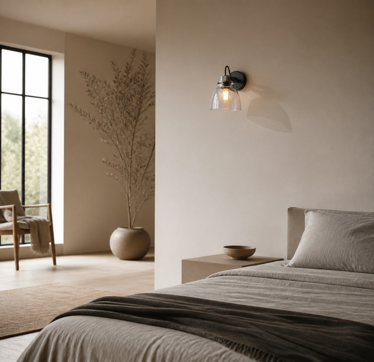 Readium Modern Glass-Shaded Wall Lamp – Adjustable Head for Bedrooms and Hallways
