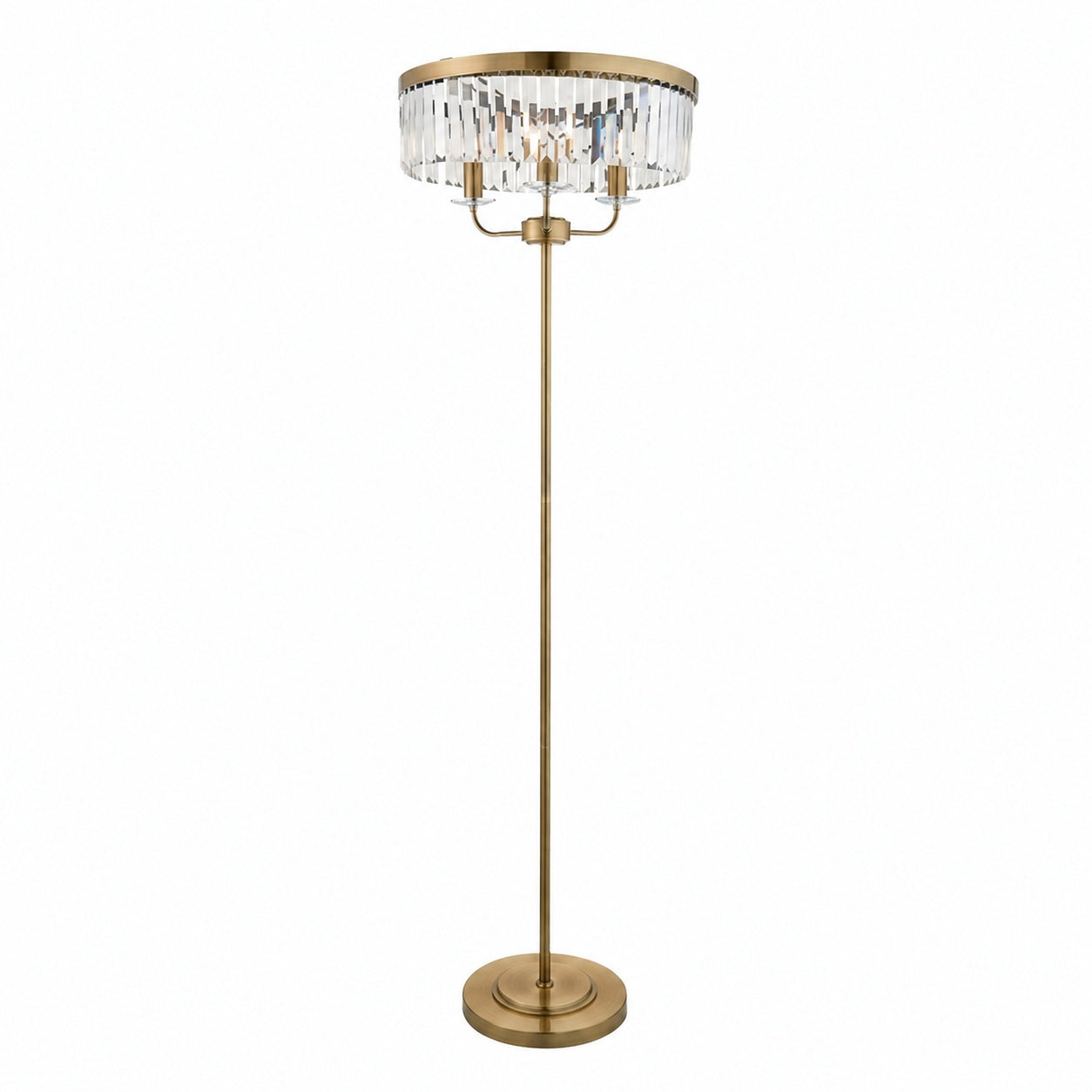 Beveline 3 Light Round Floor Lamp - Faceted Cut Glass Shades Classic Metal Finish For Living Rooms