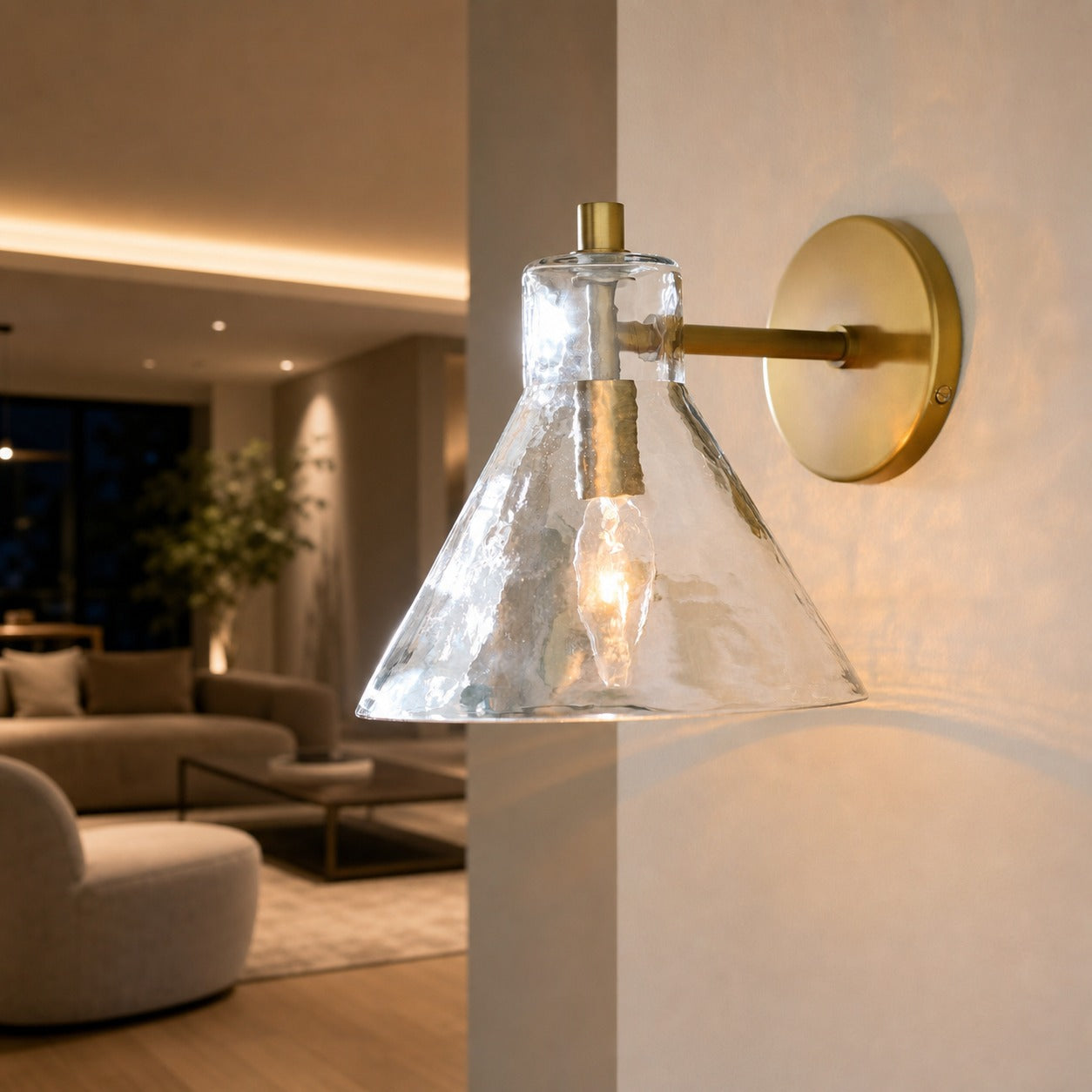 Glavira Doppel-Wandleuchte aus recyceltem Glas – Wandbeleuchtung aus Messing für den Innenbereich