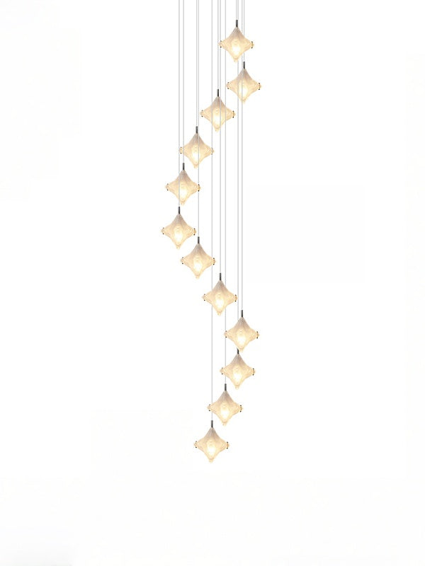Art Deco Star Staircase Pendant Light – Frosted Glass Hanging Fixture –  Astris Altair
