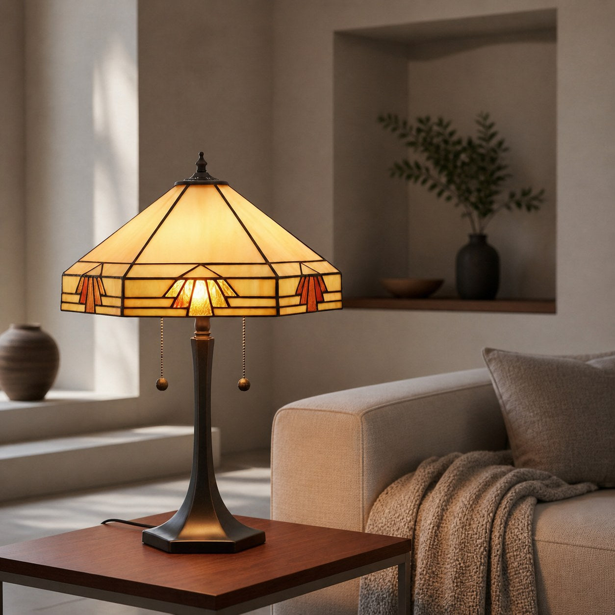 TF Nevada Geometrische Tischleuchte aus Buntglas – Tischlampe für Wohn- und Schlafzimmer