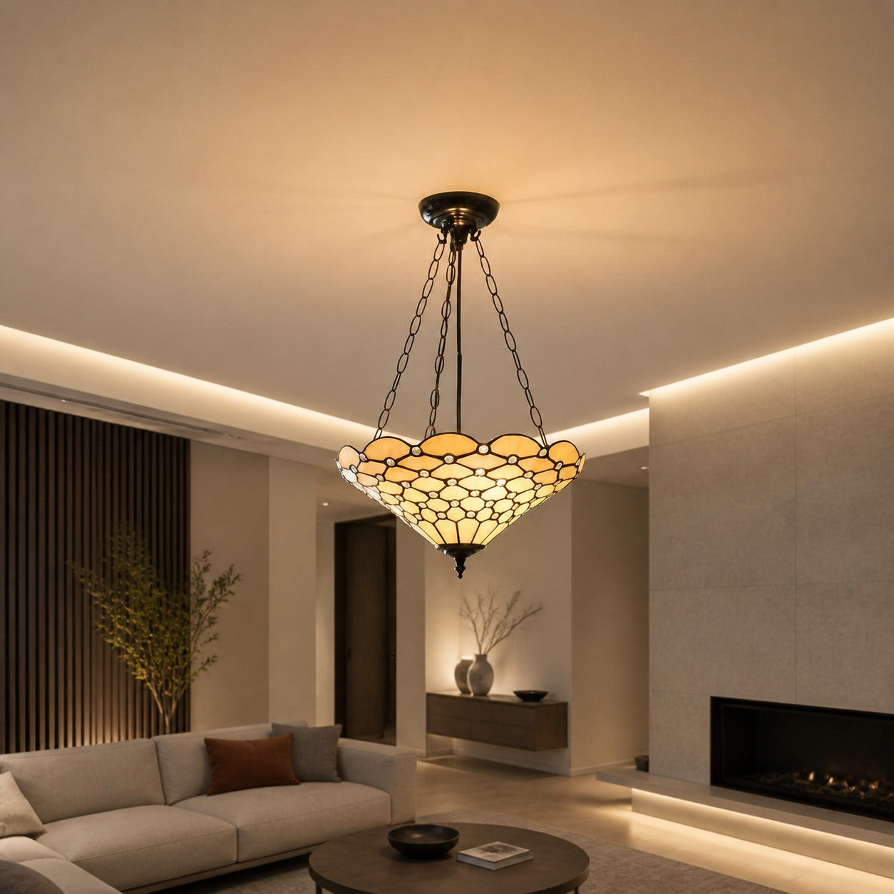 TF Pearl Handgefertigte Tiffany-Deckenleuchte – Art-Deco-Buntglasleuchte für Flur oder Wohnzimmer