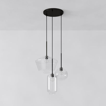Merin Mixed Sculpture Glass and Metal Triple Chandelier