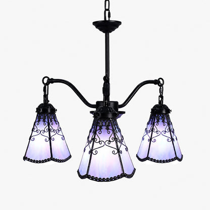 Blue purple Tiffany-style three light chandelier