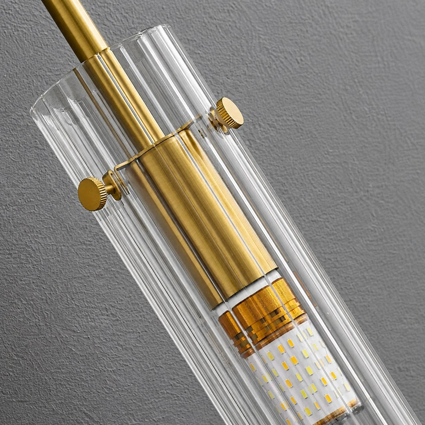 Copper and alabaster tube shade wall sconce detail