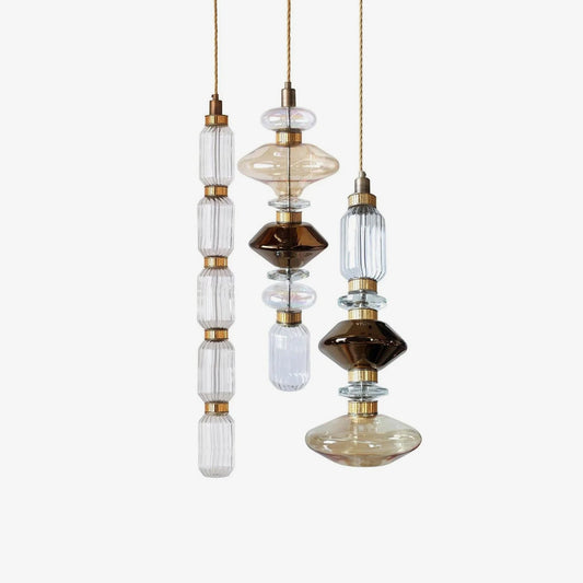 Minimalistische Ballett-Pendelleuchte - Eisen-Metall-Glas-Gold-Bernstein-Innenbeleuchtung