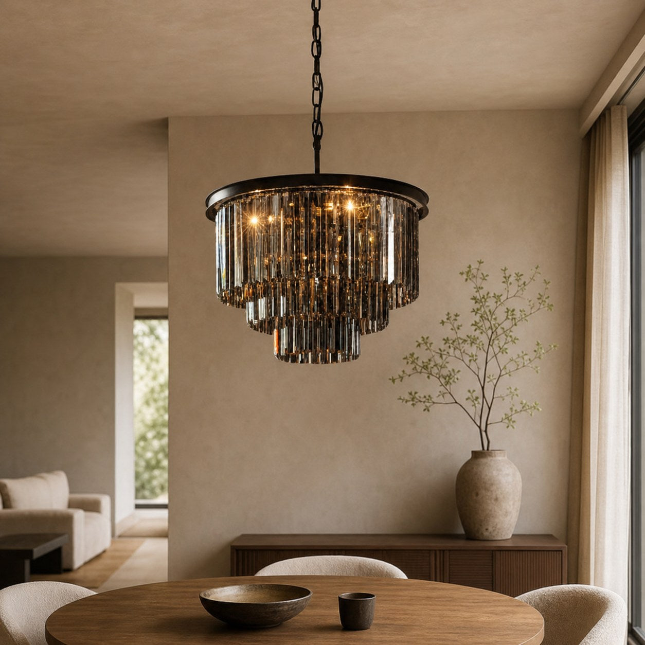 Aurevon Crystal Prism Metal Frame Modern Ceiling Chandelier for Home and Hotel