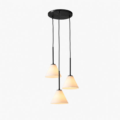 Conica 3-flammiger Kegel-Kronleuchter – Skulpturale Pendelleuchte aus Glas im modernen Stil