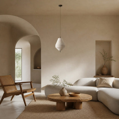 Zalen Layered Linen Pendant – Bronze Ceiling Light for Living & Dining