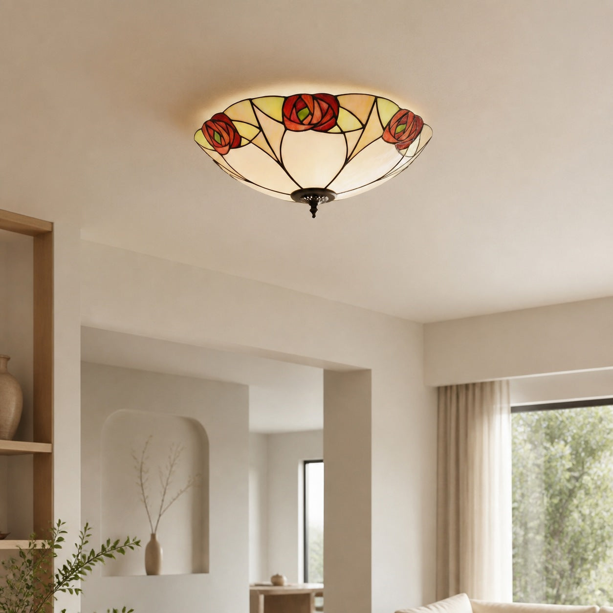 TF Ingram handgefertigte Buntglas-Deckenleuchte – Vintage Art Deco Tiffany-Leuchte für das Esszimmer