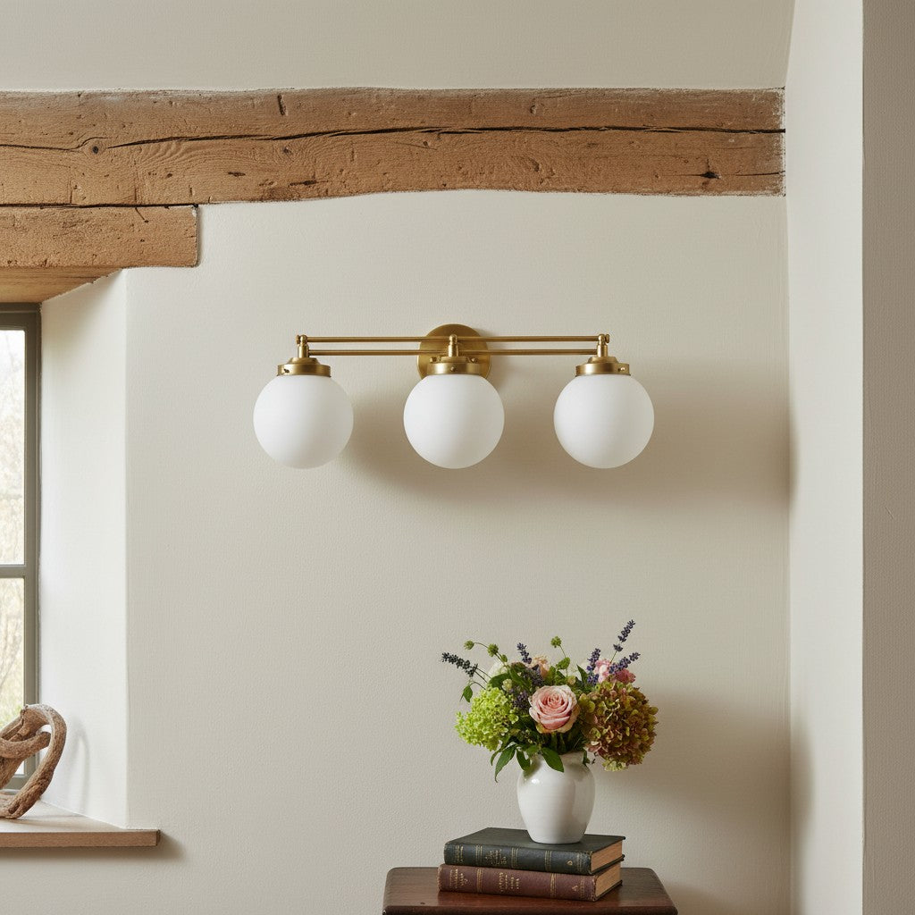 Glorica Glass Contemporary Vanity Light - 3 Light Globe Bathroom Fixture Opal Glass