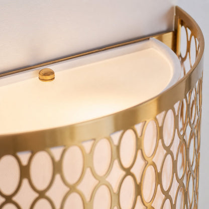 Liorin Fretwork Wall Light - Modern Curved Metal and Fabric Shade Sconce for Hallway or Bedroom