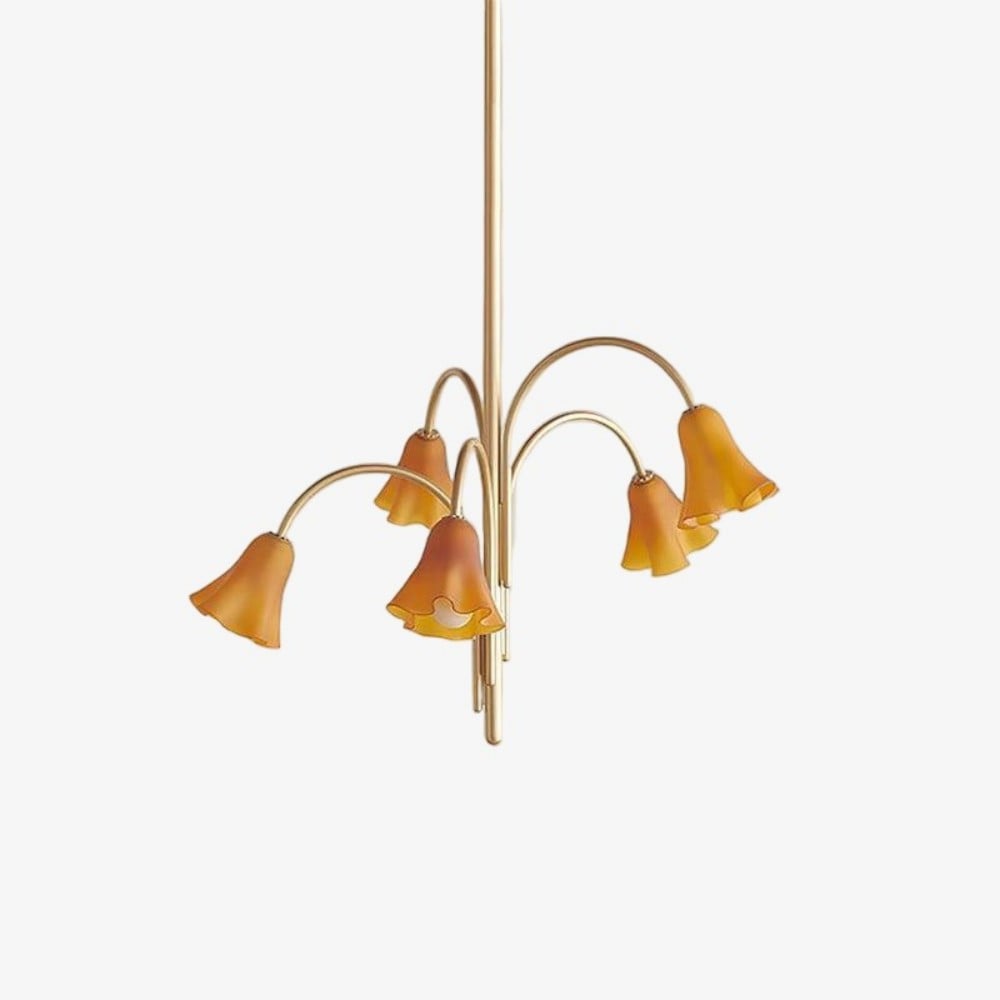 Bellina Sculptural Glass Lily Chandelier – Modern Romantic Pendant Light for High Ceilings