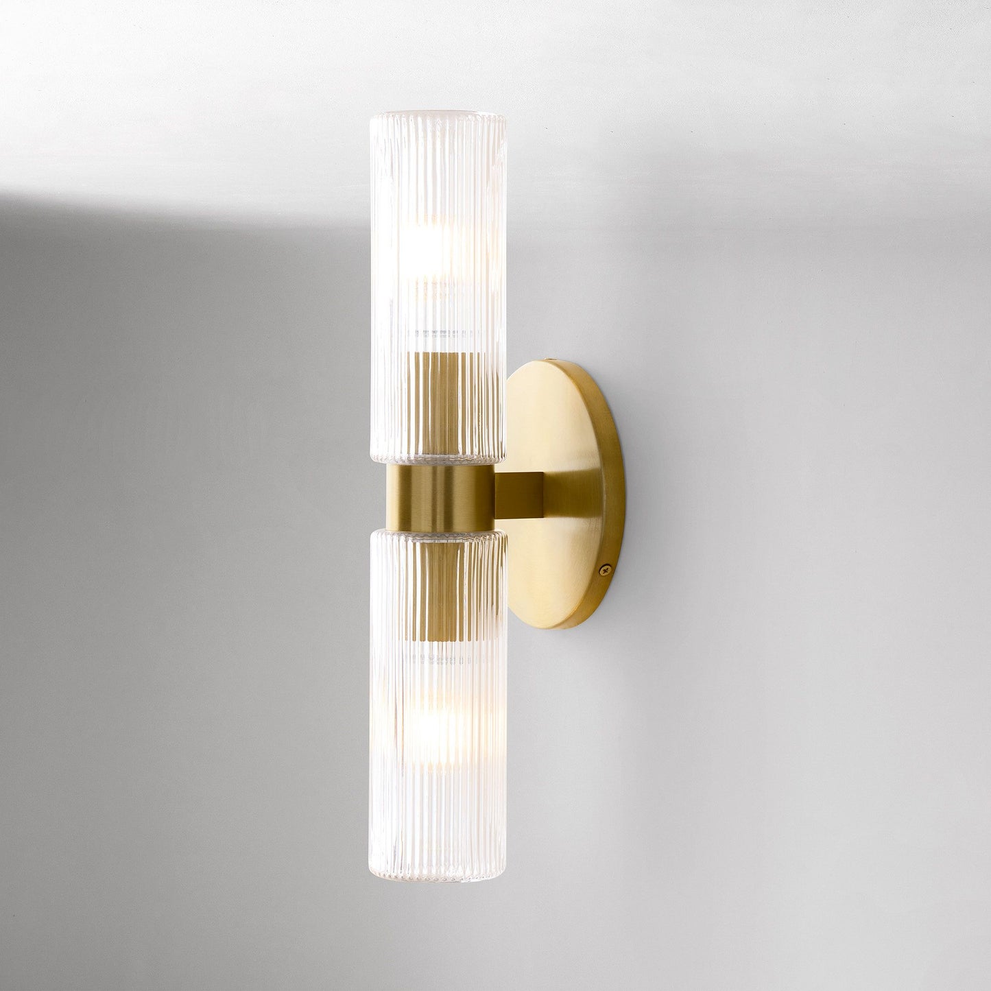 Rivora Fluted Glass Double Short Sconce - Indoor Outdoor Wall Light Elegance
