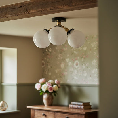 Glorica Glass Globe Light - Mid Century Semi Flush Ceiling Lamp