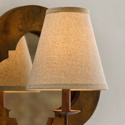 Antique Wood Wall Sconce With Fabric Shade