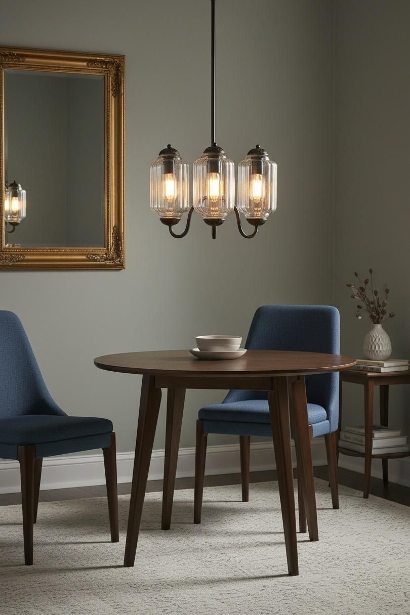 Vintage Eloise Glass Chandelier With 3 Lights