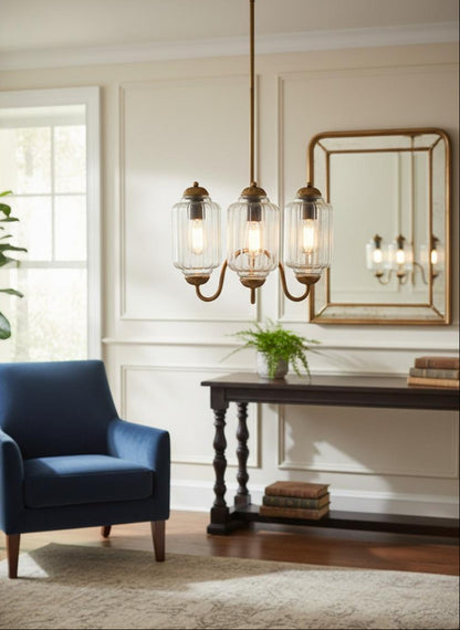 Vintage Eloise Glass Chandelier With 3 Lights