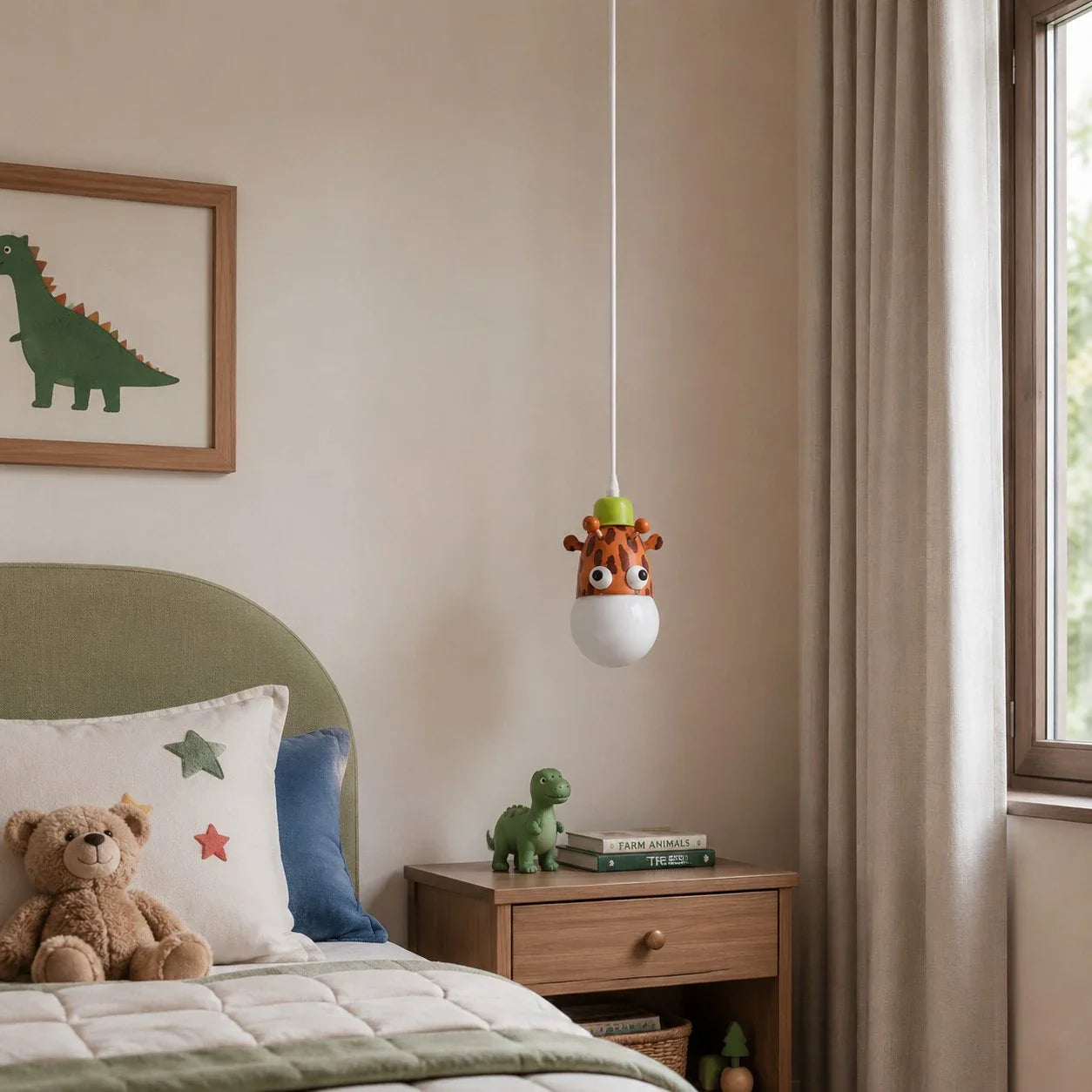 Giraffe animal pendant light installed