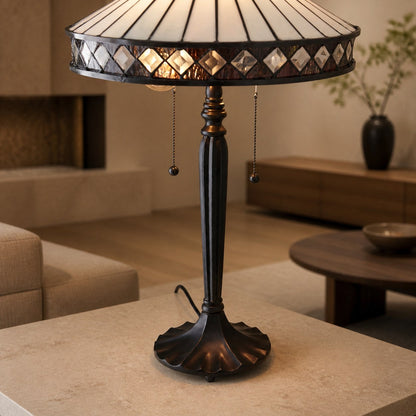 TF Fargo Geometrische Tiffany-Lampe – Akzentbeleuchtung aus bernsteinfarbenem und cremefarbenem Glas für Schlafzimmer oder Arbeitszimmer