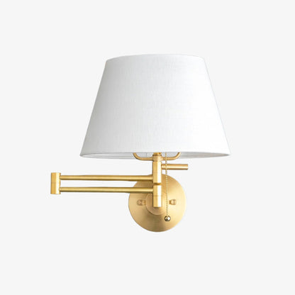 Ornato Brass Swing Arm Wall Sconce with White Cloth Shade for Bathroom Vanity or Hallway