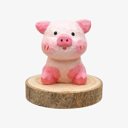 Hand-Carved Wooden Chinese Zodiac Animal Figurines