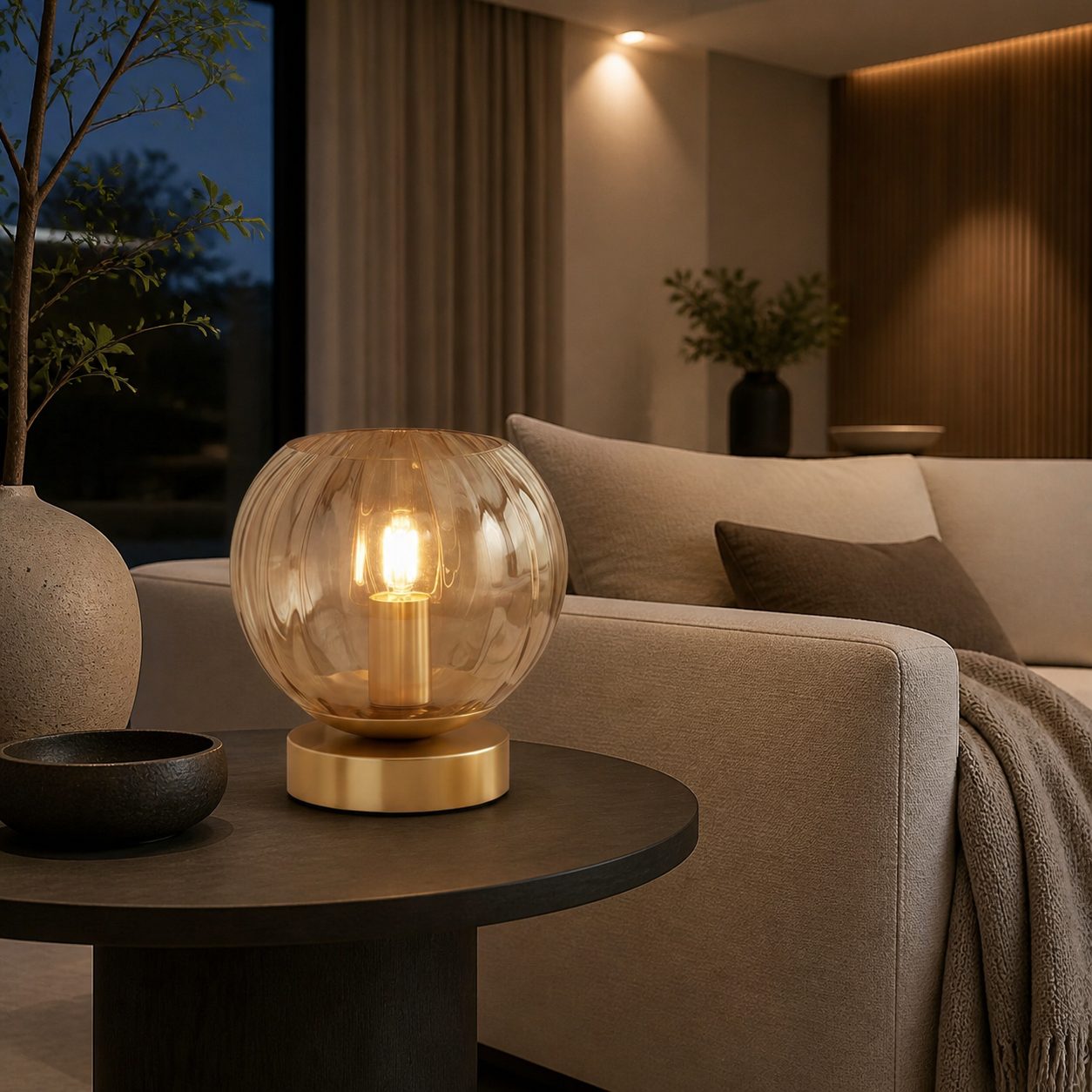 Tracian Moderne Dimple Globe Tischleuchte – Dekorative Messing-Ambienteleuchte für Schlafzimmer oder Wohnzimmer