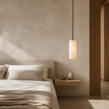 Hand Carved Alabaster Cylinder Pendant Light