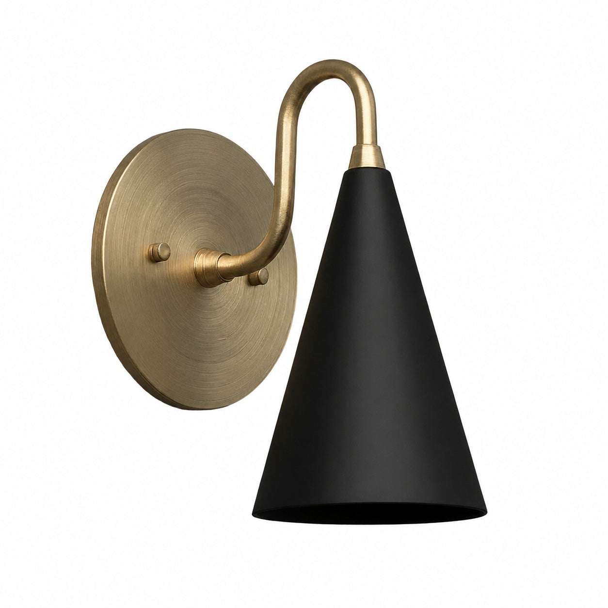 Curva Metal Cone Shade Sconce – Vintage Brass Wall Light for Entryway or Stairwell