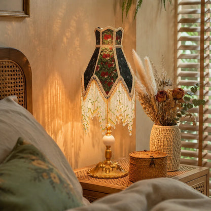 French vintage beaded fringe table lamp