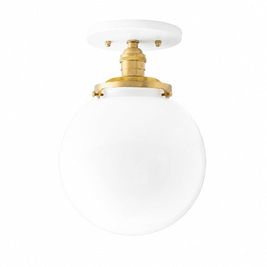 Glorica Glass Mid Century Semi Flush Deckenleuchte - Weiße Opalglaskugel