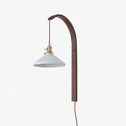 Curved Walnut Ceramic Plug-in Wall Light