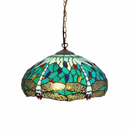 TF Dragonfly Blue Tiffany-Deckenleuchte – Jugendstil-Pendelleuchte aus Buntglas für Wohnzimmer