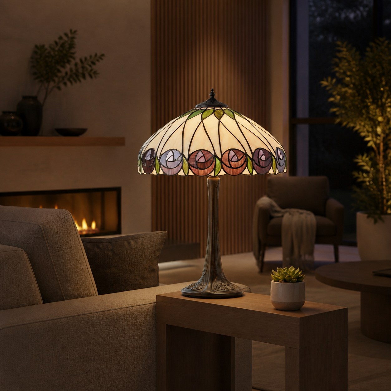 TF Hutchinson Art-Glass Tiffany Style Table Lamp – Handcrafted Design for Home and Office