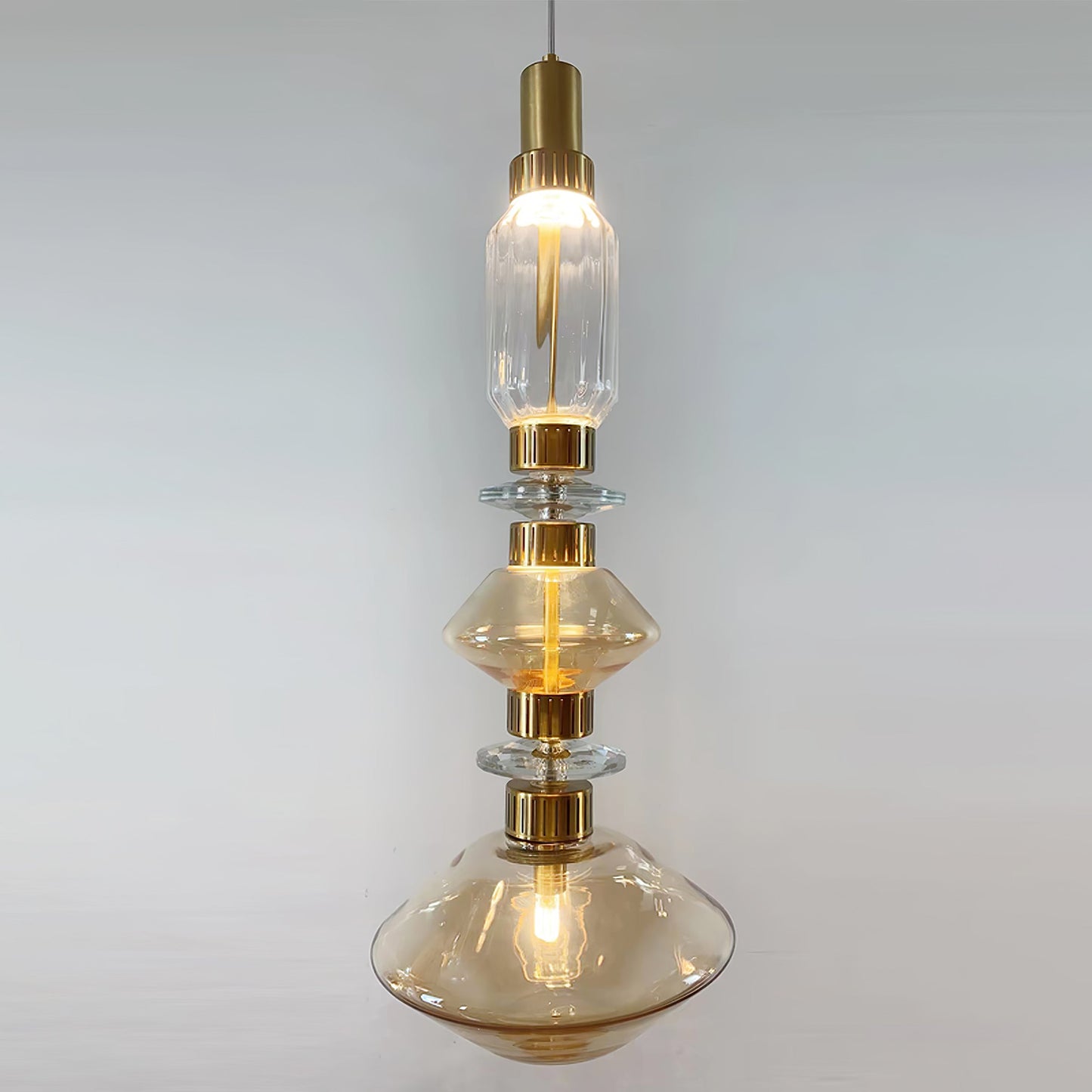 Minimalistische Ballett-Pendelleuchte - Eisen-Metall-Glas-Gold-Bernstein-Innenbeleuchtung