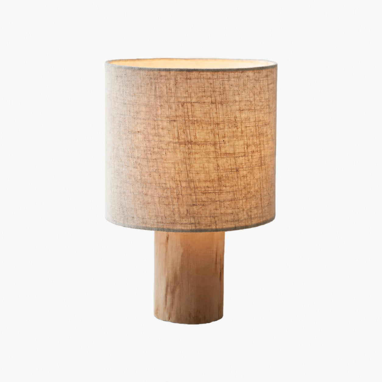 Linemora Simple Wooden Base Table Lamp - Natural Linen Cylindrical Shade for Living Rooms and Bedrooms
