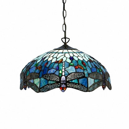 TF Dragonfly Blue Tiffany-Deckenleuchte – Jugendstil-Pendelleuchte aus Buntglas für Wohnzimmer