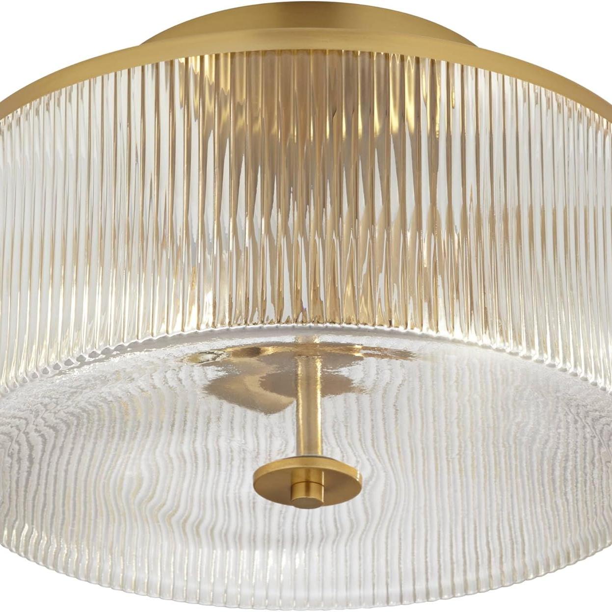 Drum Ribbed Glass Ceiling Lamp - Vintage Farmhouse Flush Mount