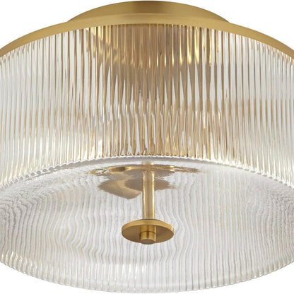 Drum Ribbed Glass Ceiling Lamp - Vintage Farmhouse Flush Mount