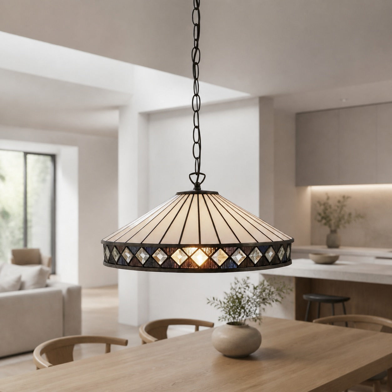 TF Fargo Pendant Light - Tiffany Style Lighting with an Art Deco Shade and Adjustable Chain